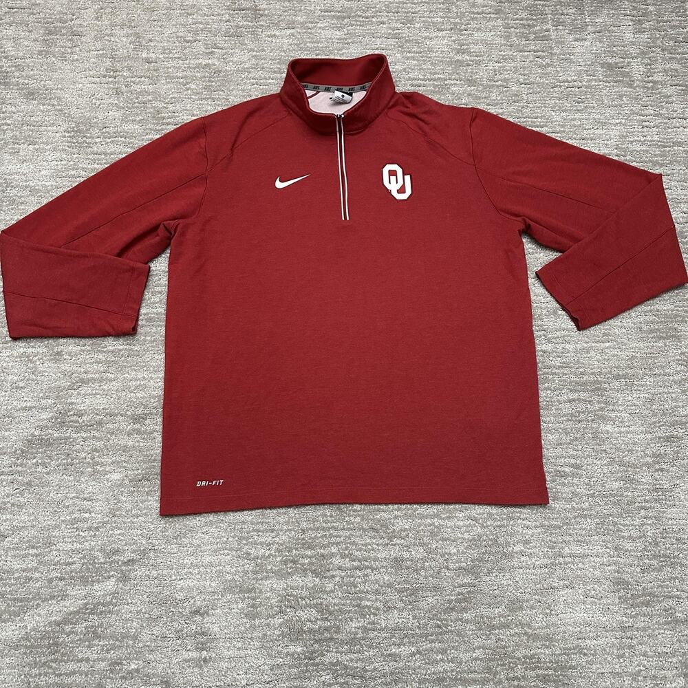 Oklahoma Sooners Shirt Mens XL Red NCAA Football Dri Fit Quarter Zip Nike OU